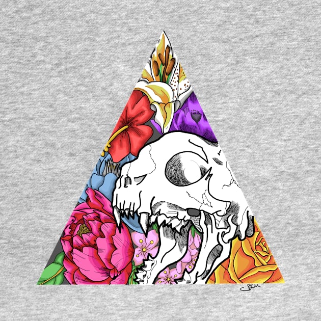 Cat Skull & Flowers by SamuelMcCrackenArtworks